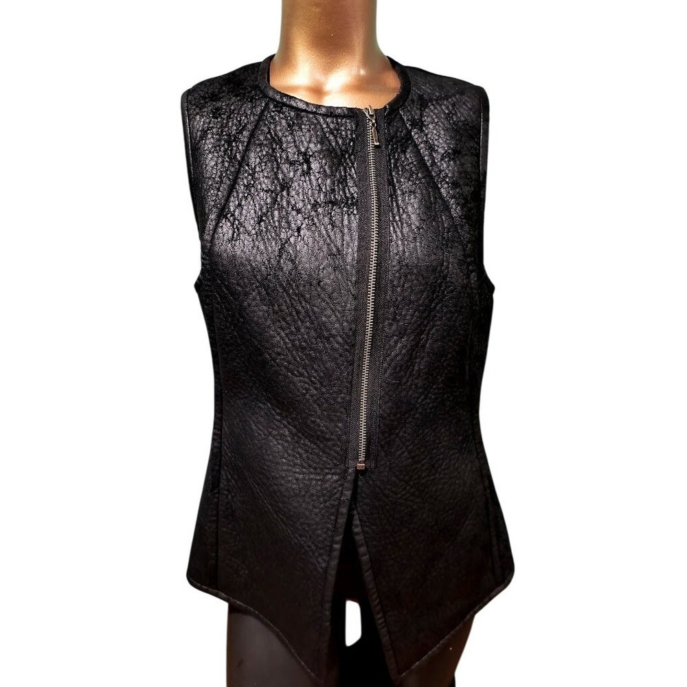 Emil Ruttenberg‎ Black Textured Faux Leather Zipper Front Vest Women's Size 10